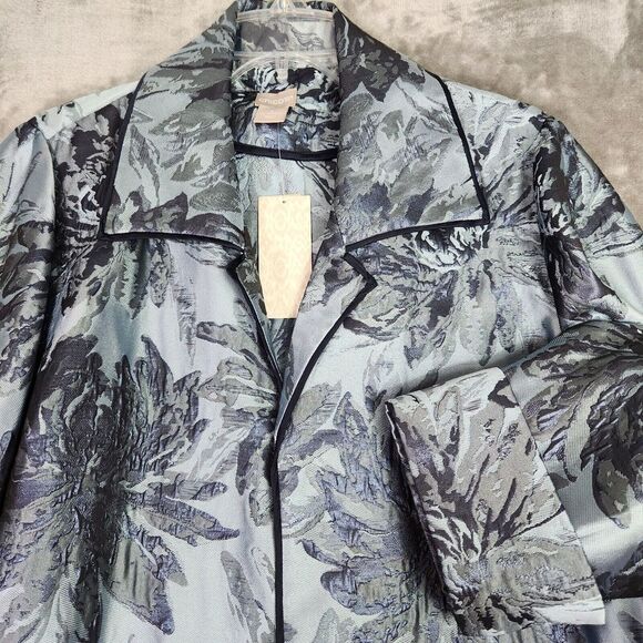 Chico's Womens Long Jacket 2/M Blue Tonal Floral Jacquard Open Front Blazer NWT - Picture 3 of 12